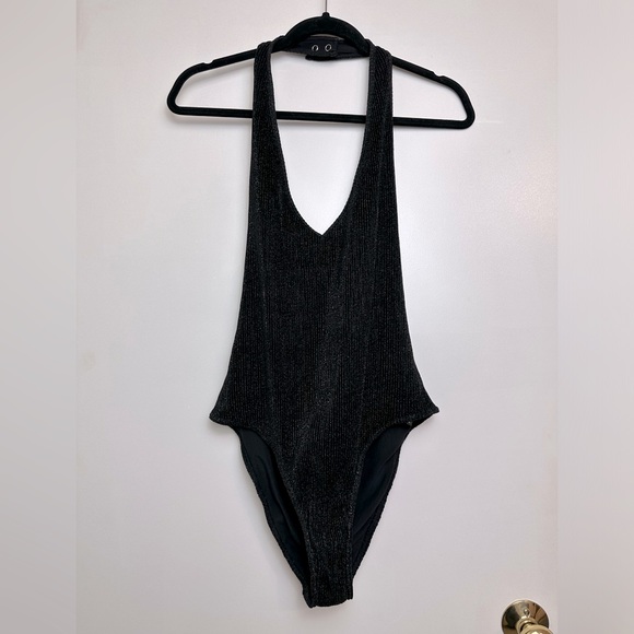 UO OUT FROM UNDER Brooke Shimmer Metallic Black V-Neck Body Suit Size XL EUC - Picture 8 of 10
